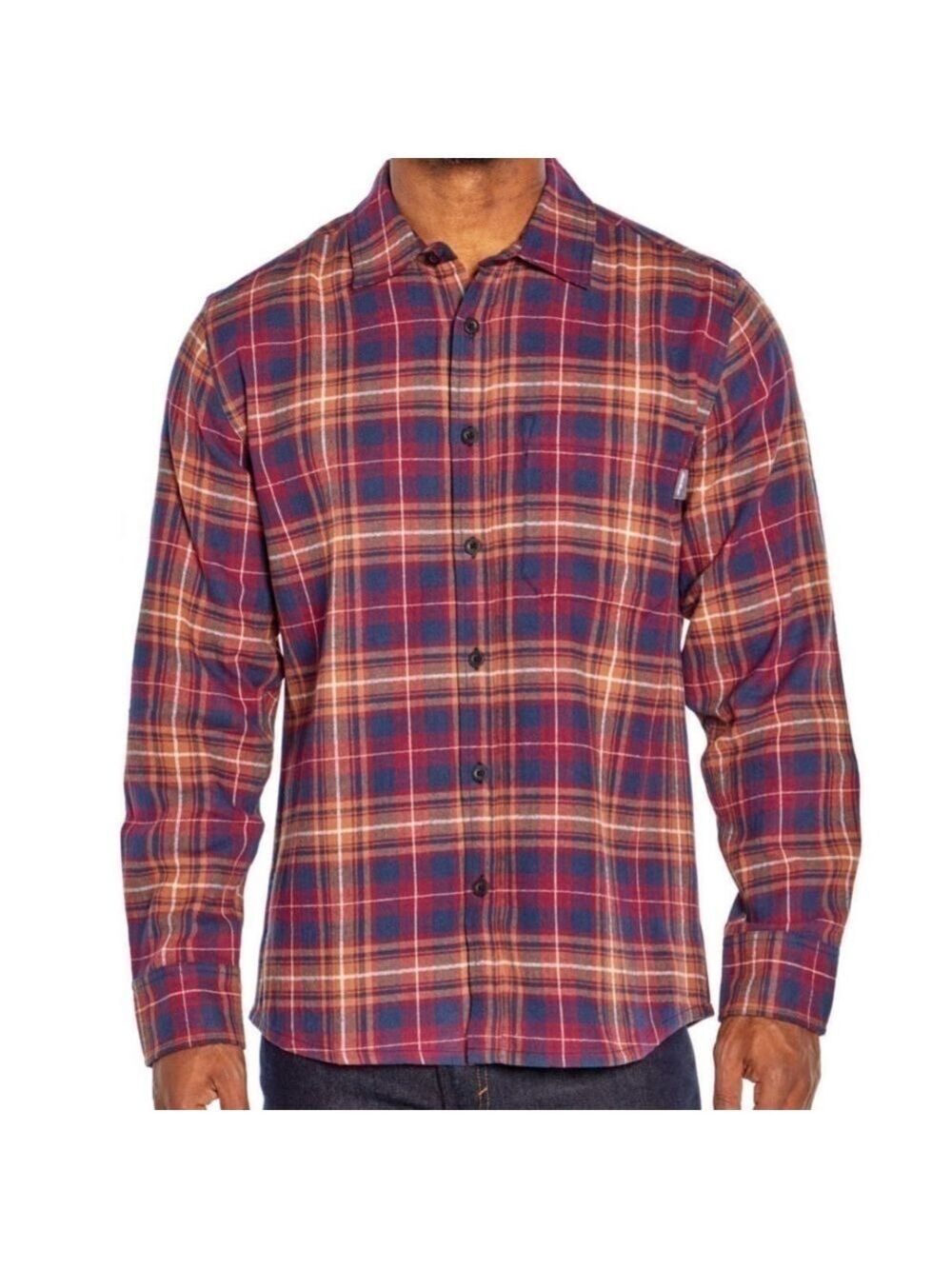 Eddie Bauer Cognac Plaid brushed cotton Bristol Flannel twill shirt Men’s XXL